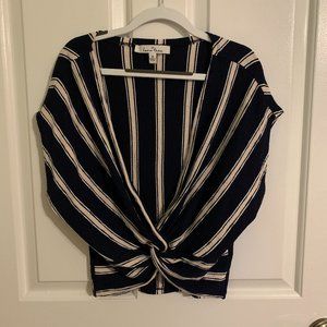 Love Tree Pale Pink and Navy Blue Stripped Nautical Top